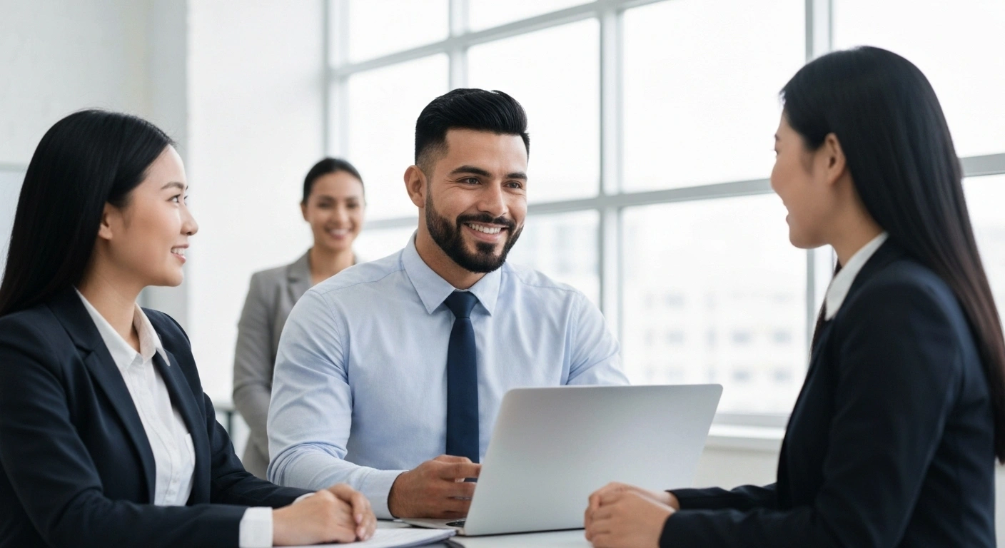 Diverse professionals in a modern Singapore office, representing effective manpower services and workforce integration.
