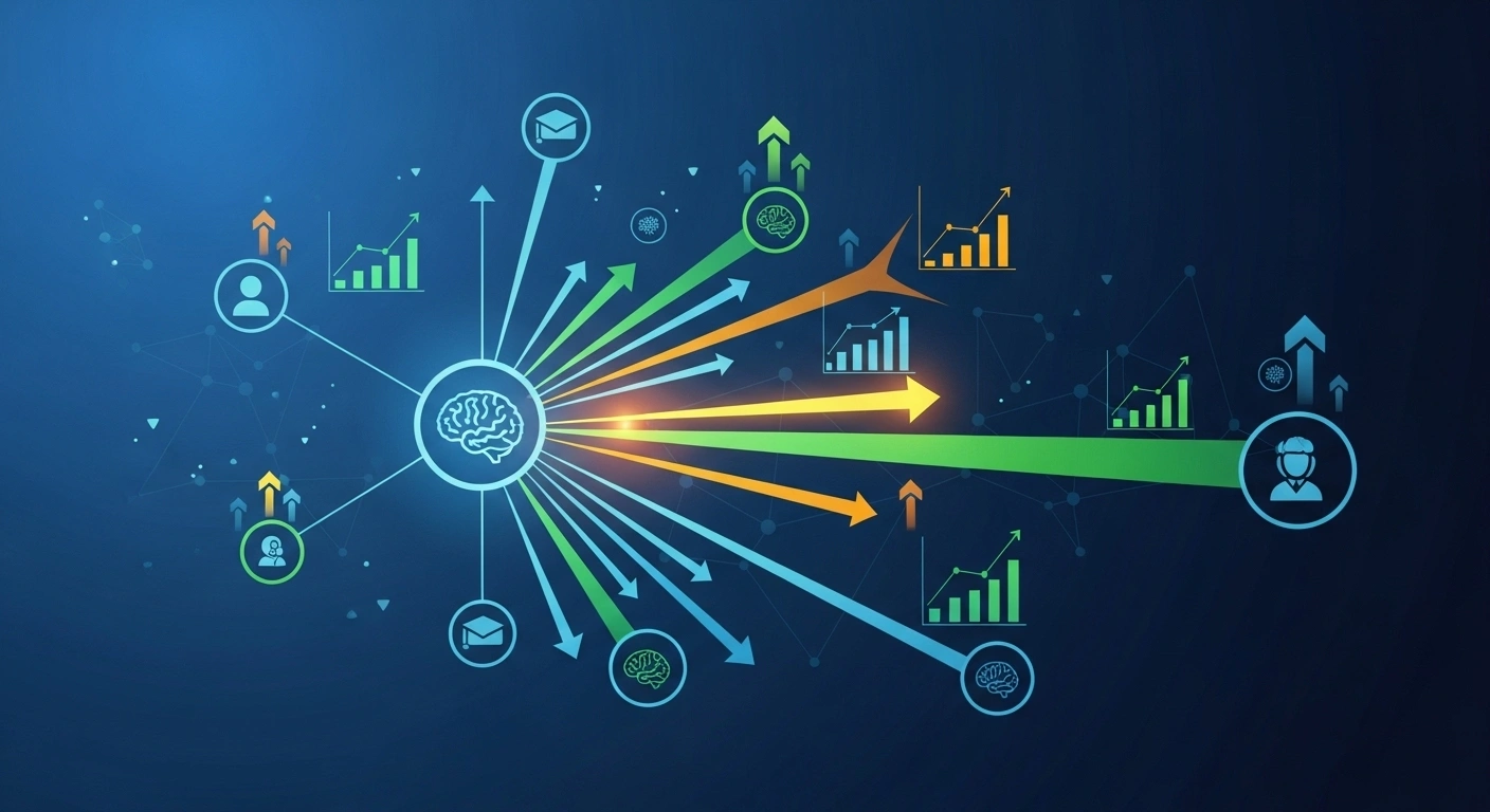 Infographic illustrating the interconnected stages of education, training, and strategic talent placement for business growth.