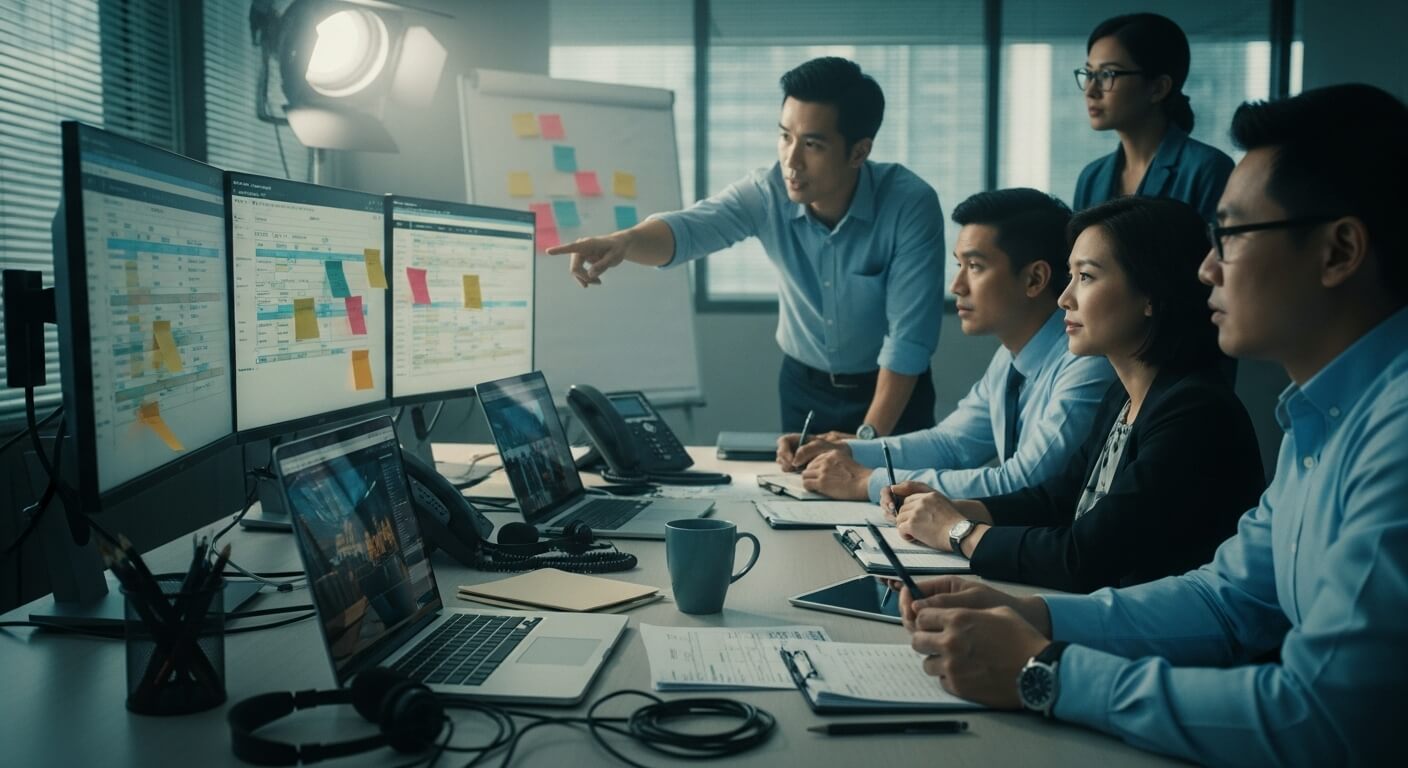 Operations team coordinating event staffing in modern office