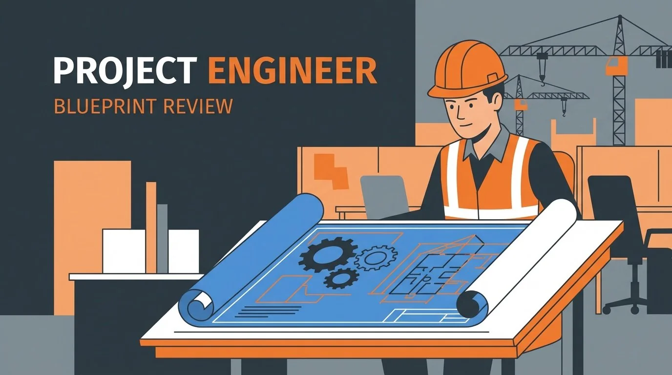 Project Engineer Reviewing Construction Plans and Blueprints