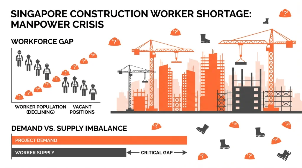 Singapore construction worker shortage infographic showing manpower gap and vacant positions