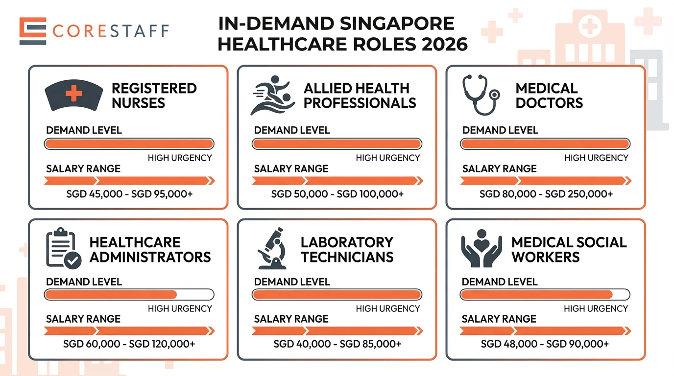 Grid of key healthcare positions with demand and salary indicators
