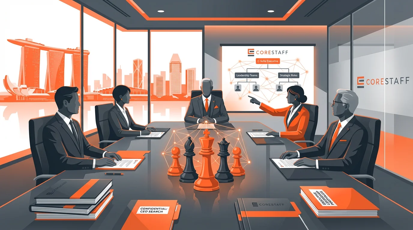 Premium boardroom meeting with strategic planning elements and confidential assessment materials