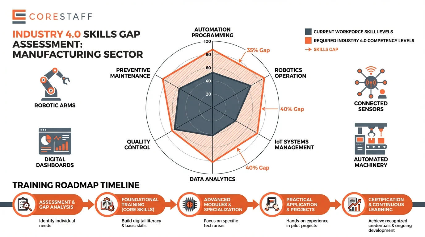 Radar chart showing current vs required skills with training roadmap