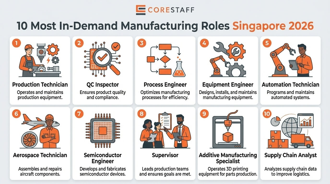 10 most in-demand manufacturing roles Singapore 2026 showing various technician and engineer positions