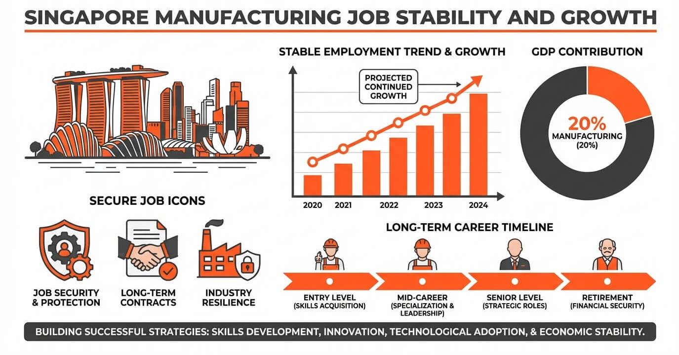 Singapore manufacturing job stability and GDP growth chart showing economic contribution