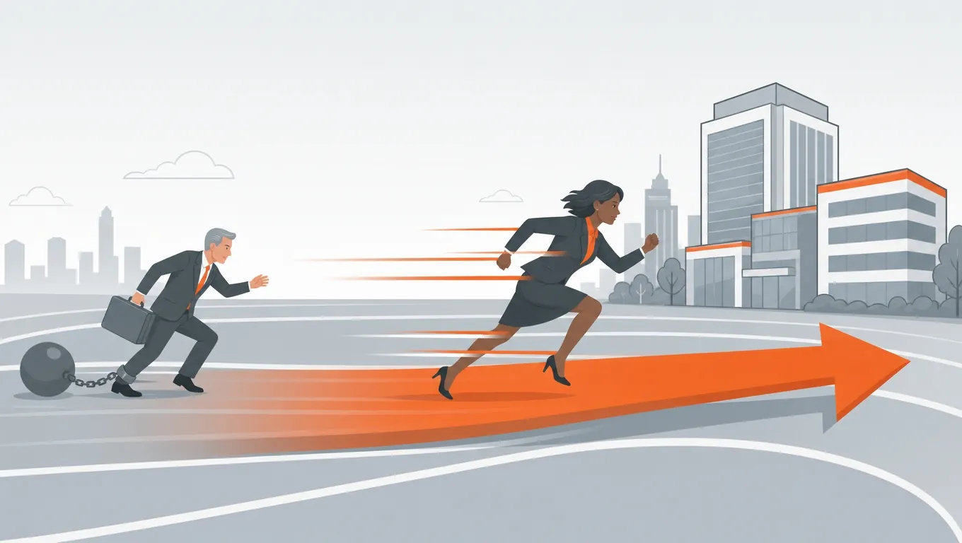SME moving quickly with fast arrow while slow competitor falls behind