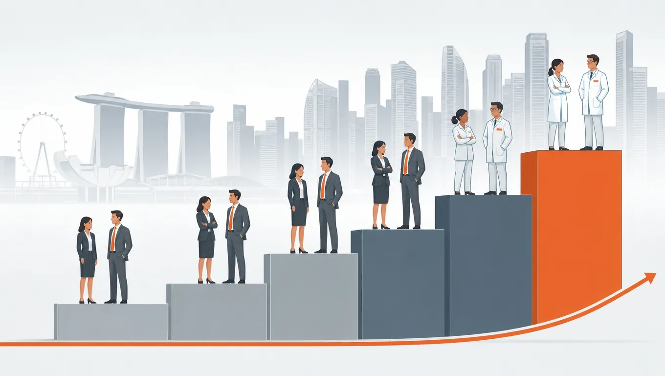 Salary Banding Under New EP and S Pass Floors Salary banding ladder showing rising compensation tiers for EP and S Pass holders in Singapore