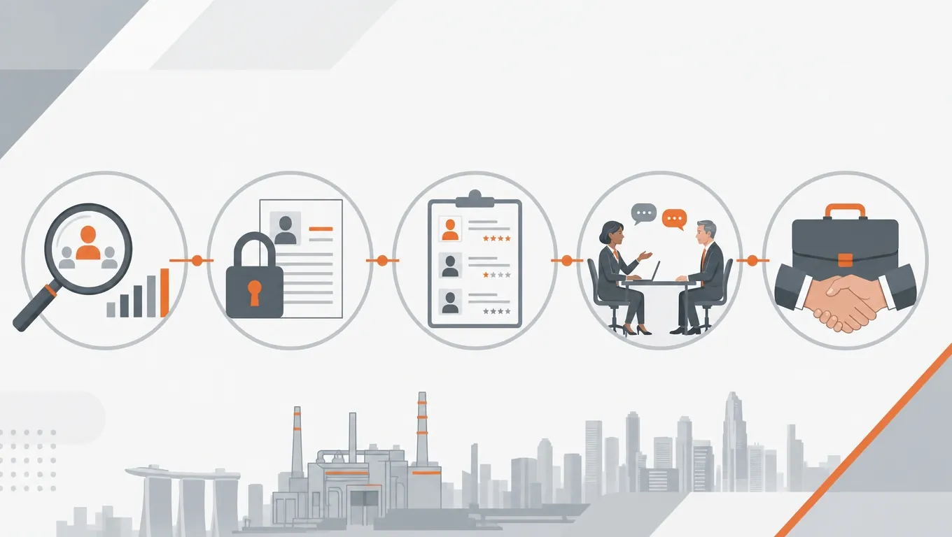 Five-stage confidential executive search process diagram